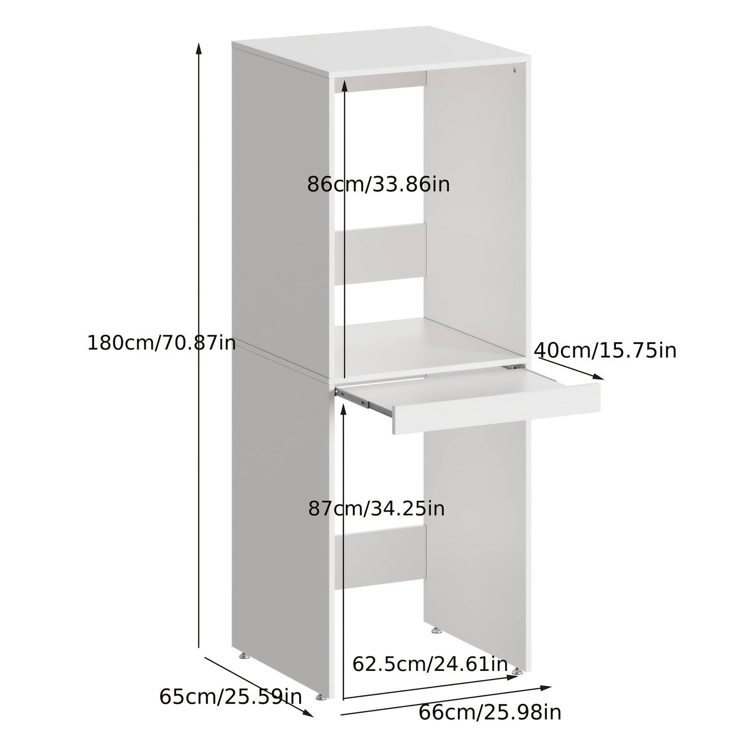 Wasmachinekast – Opbergkast – Ombouwmeubel – Verhoger – Badkamerkast – Uitklapbare plank – 100 kg draagvermogen – 180x65x66 cm – Wit