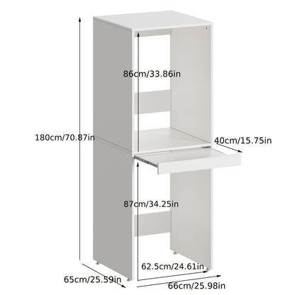 Wasmachinekast – Opbergkast – Ombouwmeubel – Verhoger – Badkamerkast – Uitklapbare plank – 100 kg draagvermogen – 180x65x66 cm – Wit