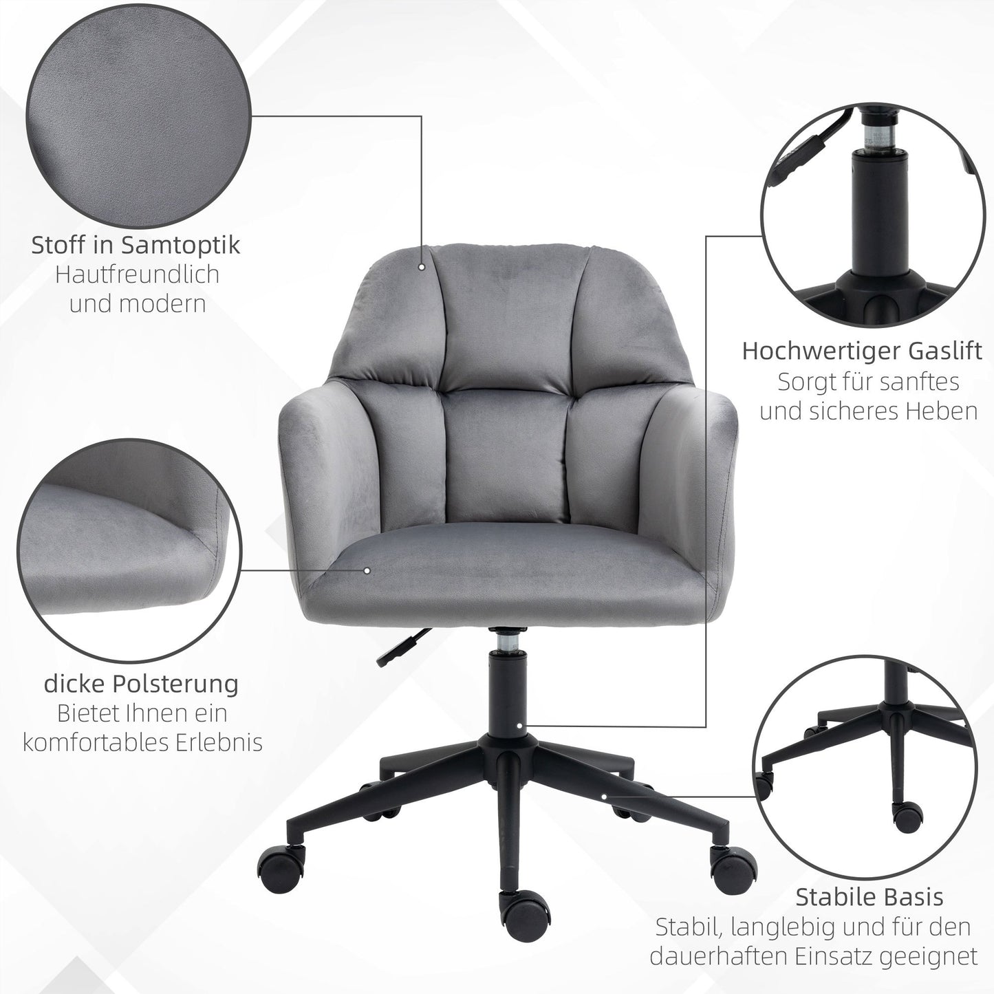 Bureaustoel – Kantoorstoel – Draaistoel – Stoel – Verstelbare Bureaustoel – Fluweelbekleding – Verstelbare Hoogte – Ergonomische Rugleuning