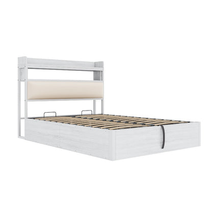 Metalen Bedframe – Beddenframe – Platformbed – Opbergbed – Hydraulisch Bed – 140x200 cm – Geïntegreerde Opbergruimte – Bekleed Hoofdbord