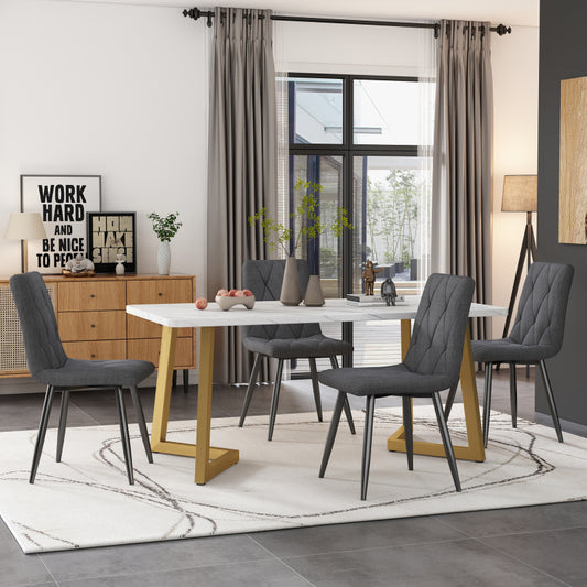 Eettafel Set – Eethoek – Keukentafel Set – Eetkamerset – Stoelenset – Donkergrijs Twill Linnen Bekleding – Rechthoekig 117×68 cm – Gouden Metalen Poten