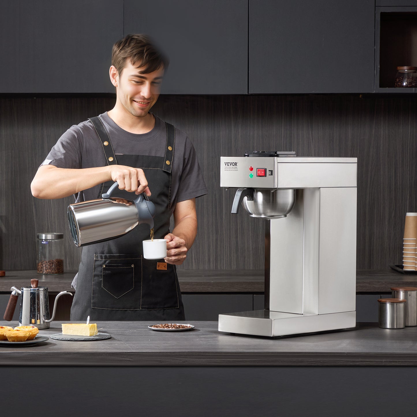 Filterkoffiezetapparaat – Koffiezetter – Koffiemachine – Dripkoffiezetter – Thermoskan – 12 Kopjes Capaciteit – Roestvrijstalen Behuizing
