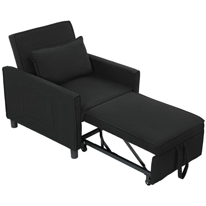 Relaxfauteuil – Relaxstoel – Loungestoel – Ligstoel – Bedstoel – 3-in-1 Verstelbaar – Opvouwbaar Met Zijvak – Zwart