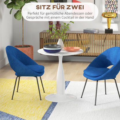 Rondetafel – Ronde Eettafel – Keukentafel – Kleine Tafel – Tafel Met Stalen Frame – Compact 70x74 cm – Melamine Blad – Antislip Voetjes – Wit
