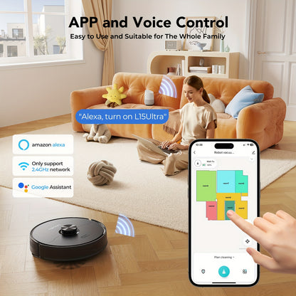 Robotstofzuiger – Robotstofzuiger Met Dweilfunctie – Dweilrobot – Automatische Stofzuiger – L15MAX – 6500Pa Zuigkracht – 360° Slimme Navigatie