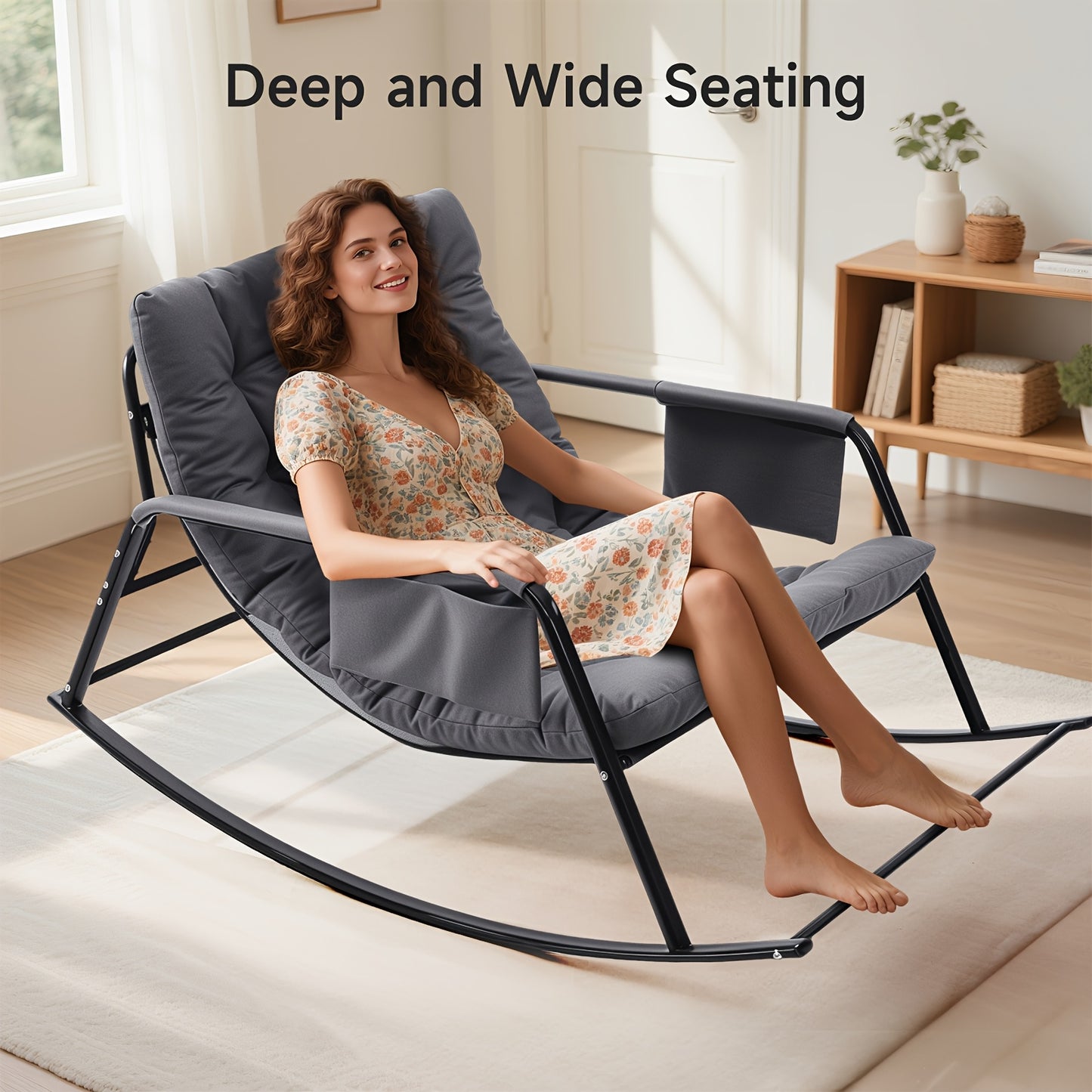 Schommelstoel – Schommelfauteuil – Relaxstoel – Loungestoel – Fauteuil – Met 9,9 cm Memory Foam Zitting – Industrieel Metaal Frame Draagvermogen 159 kg