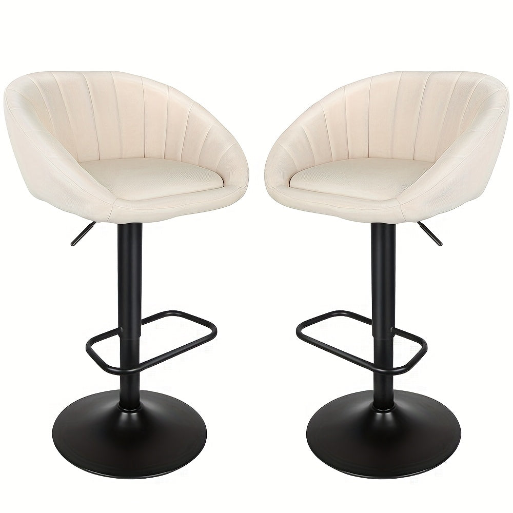 Barkrukken – Barstoelen – Barkrukken – Barstoelen Set – Keukenstoelen – 2 Stuks Linnen Bekleed – Zithoogte 90 cm – Zwart Stalen Frame – Art Deco Design – Stevig & Duurzaam