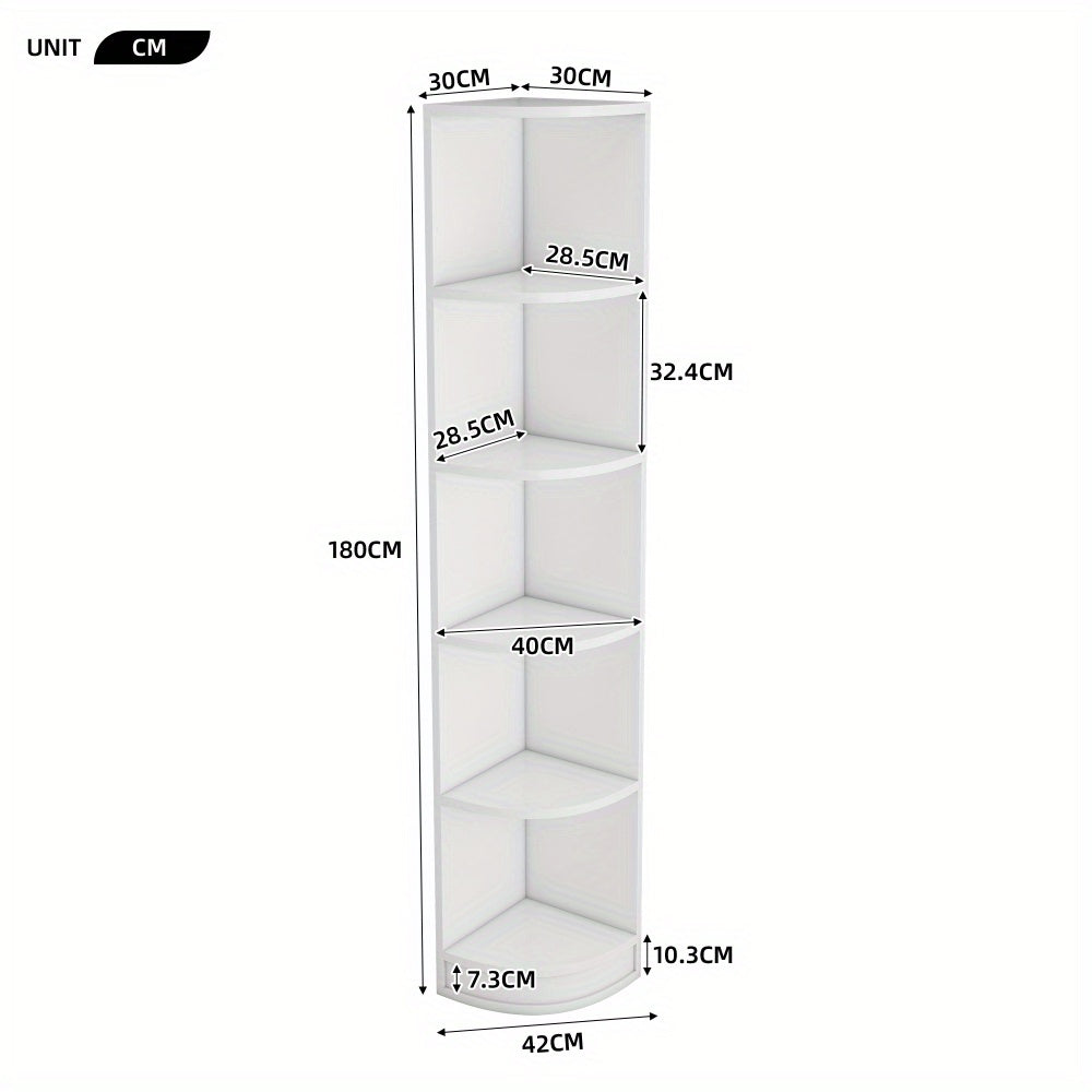 Heavy-Duty 5-Tier Bookshelf - Space-Saving Corner Shelf Organizer, No Assembly Needed, Sturdy Metal Construction for Home Office, Living Room, Study - Modern White Storage Shelf, Office Organization, Contemporary Furniture, H