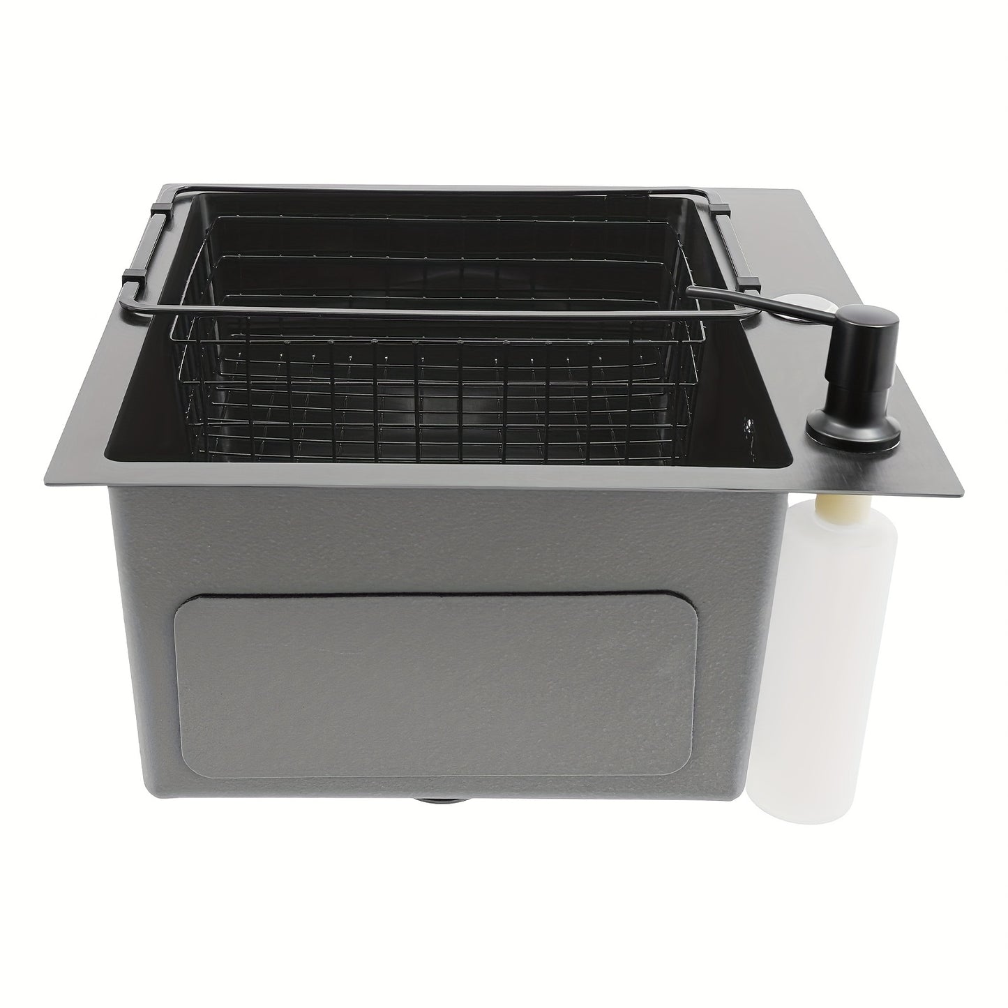 Enkele Spoelbak – Keukenspoelbak – Wastafel – Inbouwspoelbak – Zwarte Spoelbak – Roestvrij Staal 201 – Nano-Coating & X-vormige Waterafvoer – Ingebouwde Zeepdispenser 150ml