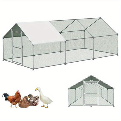 Kippenhok – Kippenren – Pluimveekooien – Buitenren – Dierenren – Metalen Frame – 3x6x2 Meter – Zonnebeschermend Dak