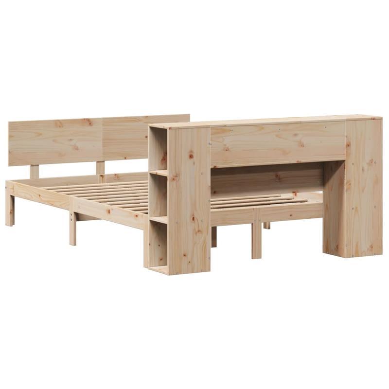 Bed met Boekenkast – Bedframe – Slaapbank – Opbergbed – Hoofdbord met Plank – Marrone Kleur – Ruimtebesparend Ontwerp – Massief Dennenhout 140x190 cm