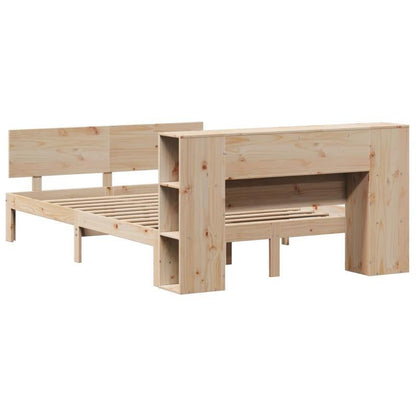 Bed met Boekenkast – Bedframe – Slaapbank – Opbergbed – Hoofdbord met Plank – Marrone Kleur – Ruimtebesparend Ontwerp – Massief Dennenhout 140x190 cm