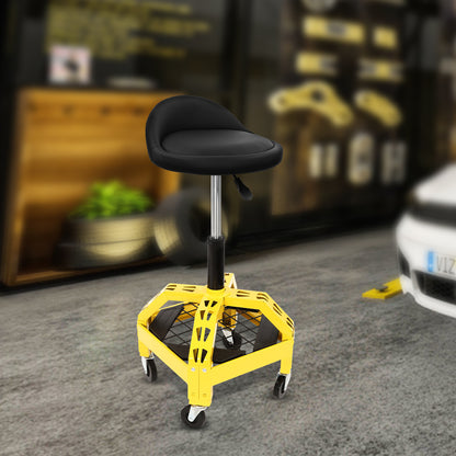 Autokrukje – Werkkruk – Mechaniekkruk – Carrepair Kruk – Verstelbaar Krukje – Metalen Constructie – 130 kg Draagkracht – 360° Draaibaar – Met Wieltjes