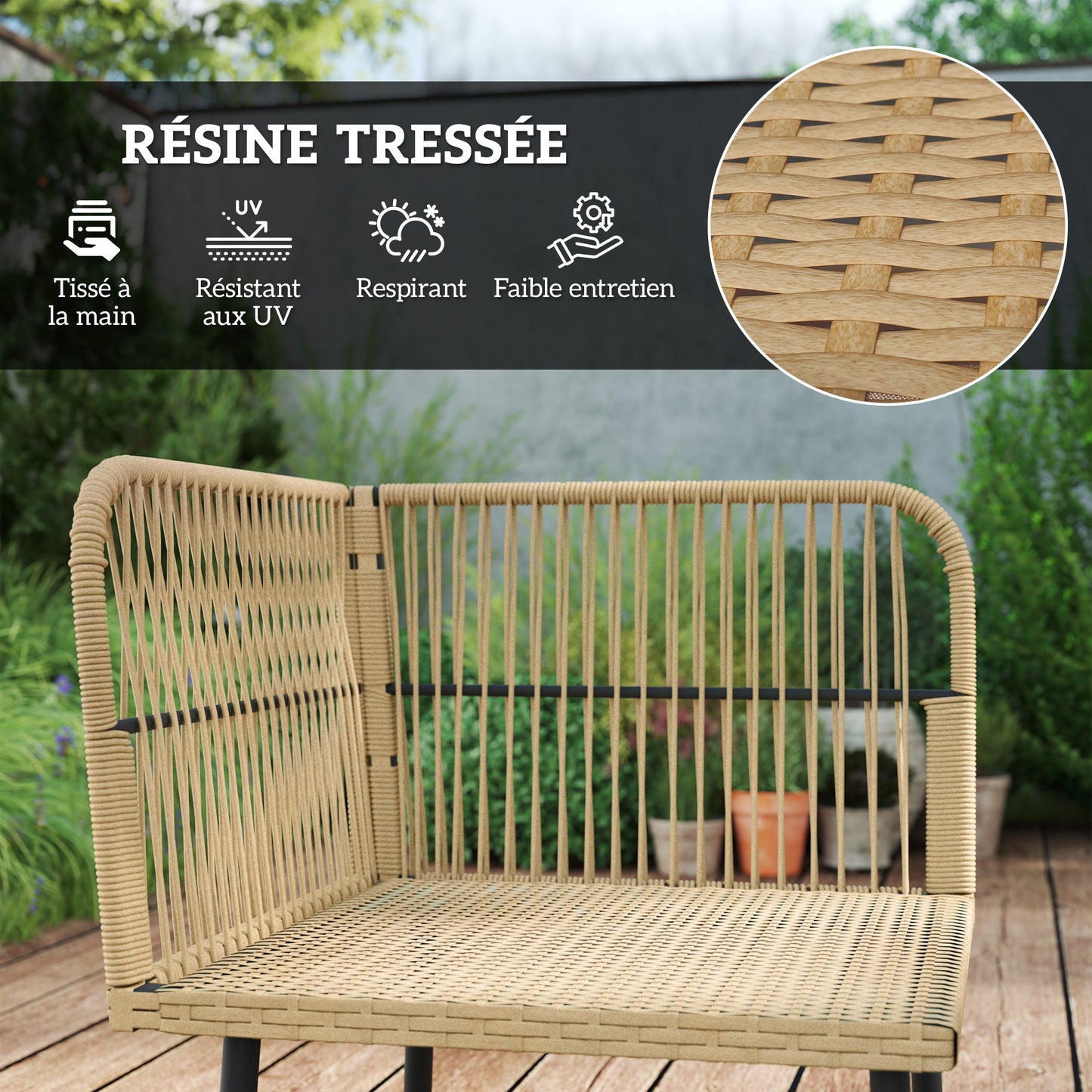 Tuinset 5-Zits – Loungeset – Balkonmeubels – Verandameubel – Buitenbank – Weerbestendig Stalen Frame – Comfortabele Waterafstotende Kussens – Natuurlijke Houtlook