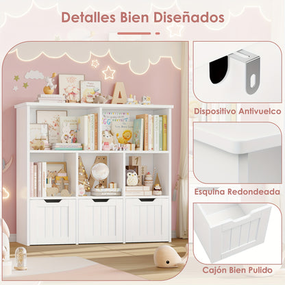 Opbergkast – Boekenkast – Opbergmeubel – Ladenkast – Kast Met Laden – Wit MDF – 3 Laden Op Wieltjes – 5 Open Vakken – 100x33x89,5 cm