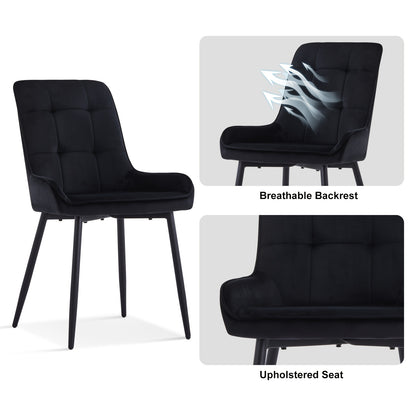 Velvet Eetkamerstoelen – Stoelen Set – Bureaustoelen – Ontvangststoelen – Keukenstoelen – Zwart – Zachte Velvet Bekleding – Stevig Metalen Frame