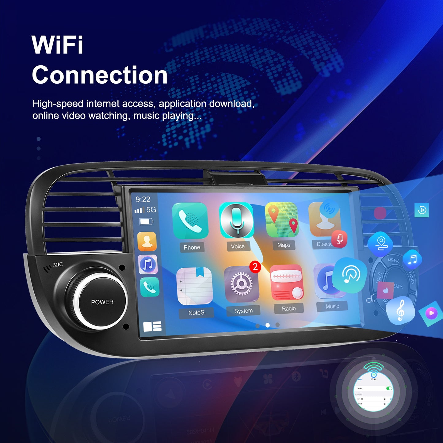 Autoradio Fiat 500 – Multimedia Autoradio – Android Auto Radio – Navigatiesysteem – Draadloze CarPlay – 7 Inch HD Touchscreen – Wireless GPS & Wifi