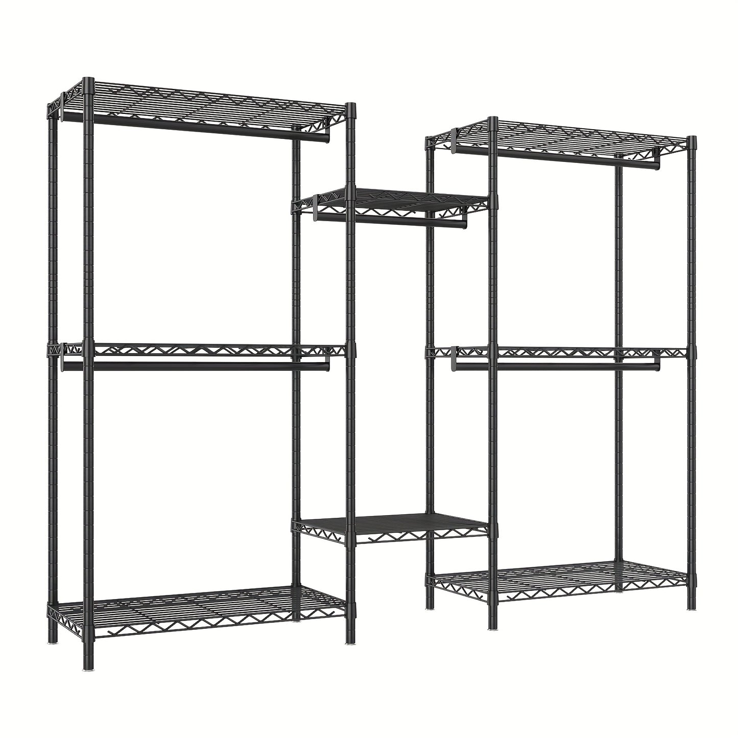 Kledingrek – Garderoberek – Kapstok – Opbergrek – Kledingstandaard – Zwaar Belastbaar Tot 408 KG – Carbon Staal Met 5 Hangstangen & 8 Schappen 195,58 CM Hoog
