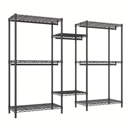 Kledingrek – Garderoberek – Kapstok – Opbergrek – Kledingstandaard – Zwaar Belastbaar Tot 408 KG – Carbon Staal Met 5 Hangstangen & 8 Schappen 195,58 CM Hoog