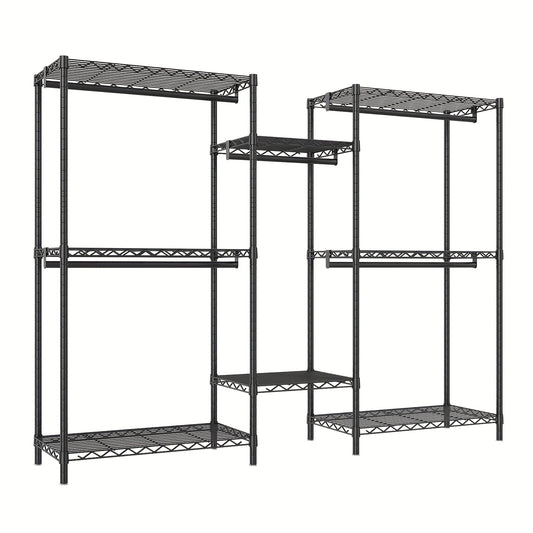 Kledingrek – Garderoberek – Kapstok – Opbergrek – Kledingstandaard – Zwaar Belastbaar Tot 408 KG – Carbon Staal Met 5 Hangstangen & 8 Schappen 195,58 CM Hoog