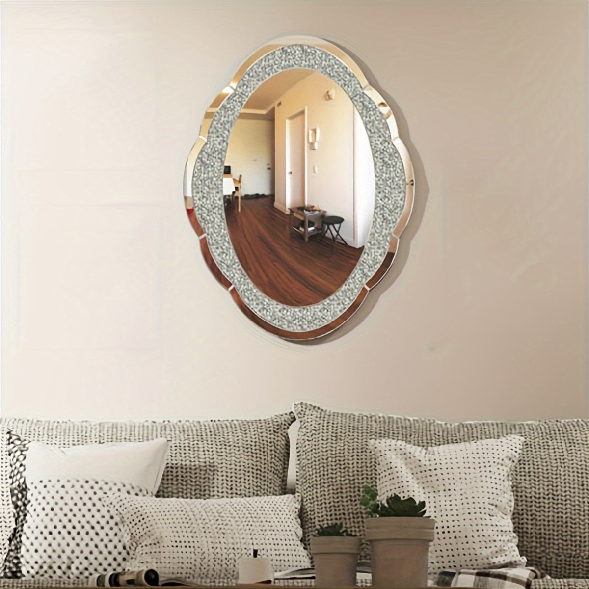 Wandspiegel Wolkenvorm – Muurspiegel – Kristal Spiegel – Deco Spiegel – Zilveren Spiegel – 60x80 cm – Verbluffende Kristalaccenten – Hoogwaardig Zilverglas