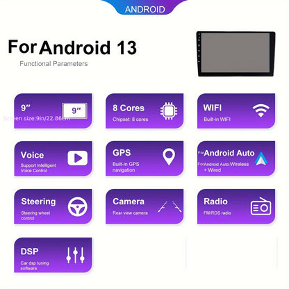 13″ Double-DIN Autoradio met 64 GB Opslag, Draadloze CarPlay/Android Auto, IPS Touchscreen, GPS & WiFi, 32-bands EQ + DSP, 59 UI-thema’s