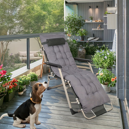 Tuin- en Ligstoel – Comfortabele Loungestoel met Dikke Zitting – Ideaal voor Tuin, Balkon, Zwembad of Strand – Grijs