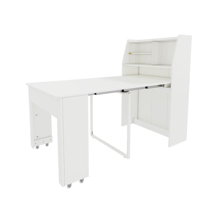 Uitschuifbare Eettafel – Verstelbare Tafel – Uitklapbare Tafel – Opbergtafel – Multifunctionele Eettafel – Wit Spaanplaat – Lengte 52-132,5 cm – Met Opbergruimte