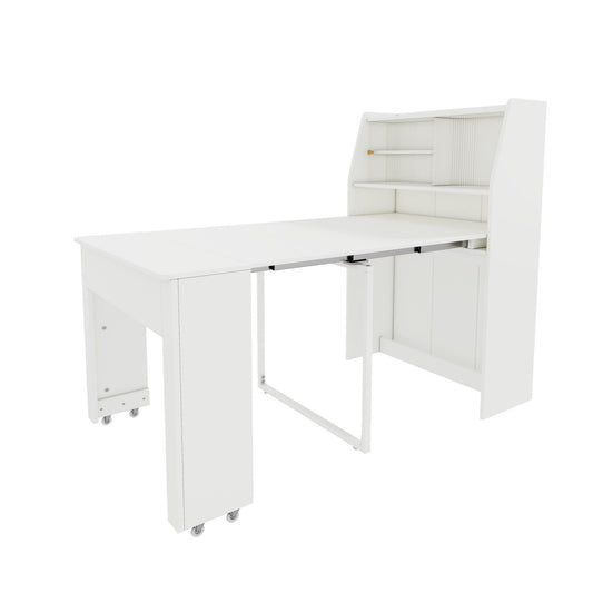 Uitschuifbare Eettafel – Verstelbare Tafel – Uitklapbare Tafel – Opbergtafel – Multifunctionele Eettafel – Wit Spaanplaat – Lengte 52-132,5 cm – Met Opbergruimte