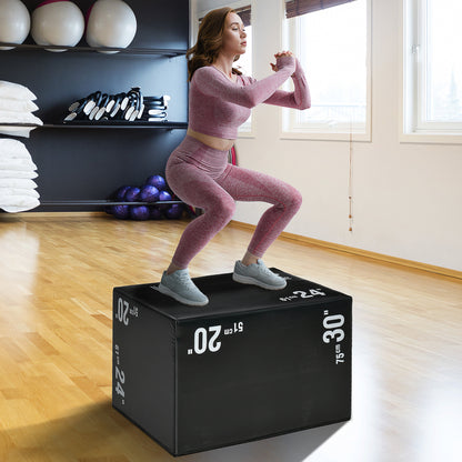 Plyobox – Fitness Box – Jump Box – Crossfit Box – Trainingsbox – 3-in-1 Verstelbare Hoogte 51/61/75 cm – Stevig PE Plastic Antislip Zwart