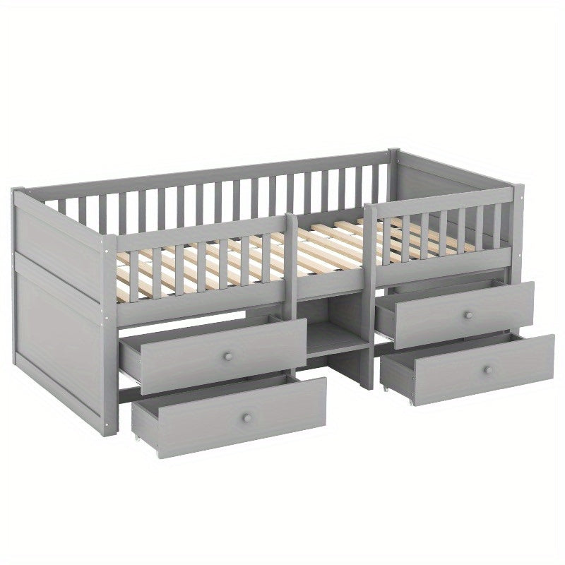 Halfhoogslaper – Hoogslaper – Bed met Opberglades – Stapelbed – Platformbed – Stevig Massief Grenenhout – Ruimtebesparend 90x200 cm Grijs
