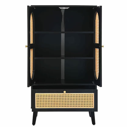 Compact Modern Sideboard Cabinet - Metal Construction with Matte Black Finish, Space-Saving Vertical Storage for Living Room, Dining Room, Home Office - No Assembly Required, Sturdy Legs & Drawer Organizer