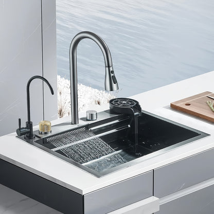 Keukenspoelbak – Keukenbak – Spoelbak – Inbouwbak – Mengkraan – Roestvrij Staal – Waterval Kraan – Inclusief Kopspoeler
