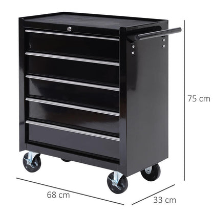 Gereedschapswagen – Gereedschapskist – Werkplaatswagen – Gereedschapskast – Gereedschapstrolley – 5 Laden Afsluitbaar – Stalen Frame Met Poedercoating