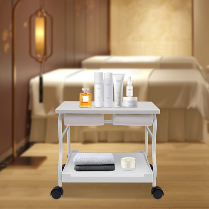 Voettrolley – Spa Trolley – Pedicure Kar – Massage Trolley – Schoonheidstrolley – Inklapbaar – Hoogwaardig Hout en IJzer – 4 Zwenkwieltjes Met Remmen – Draagkracht 18 kg – Wit