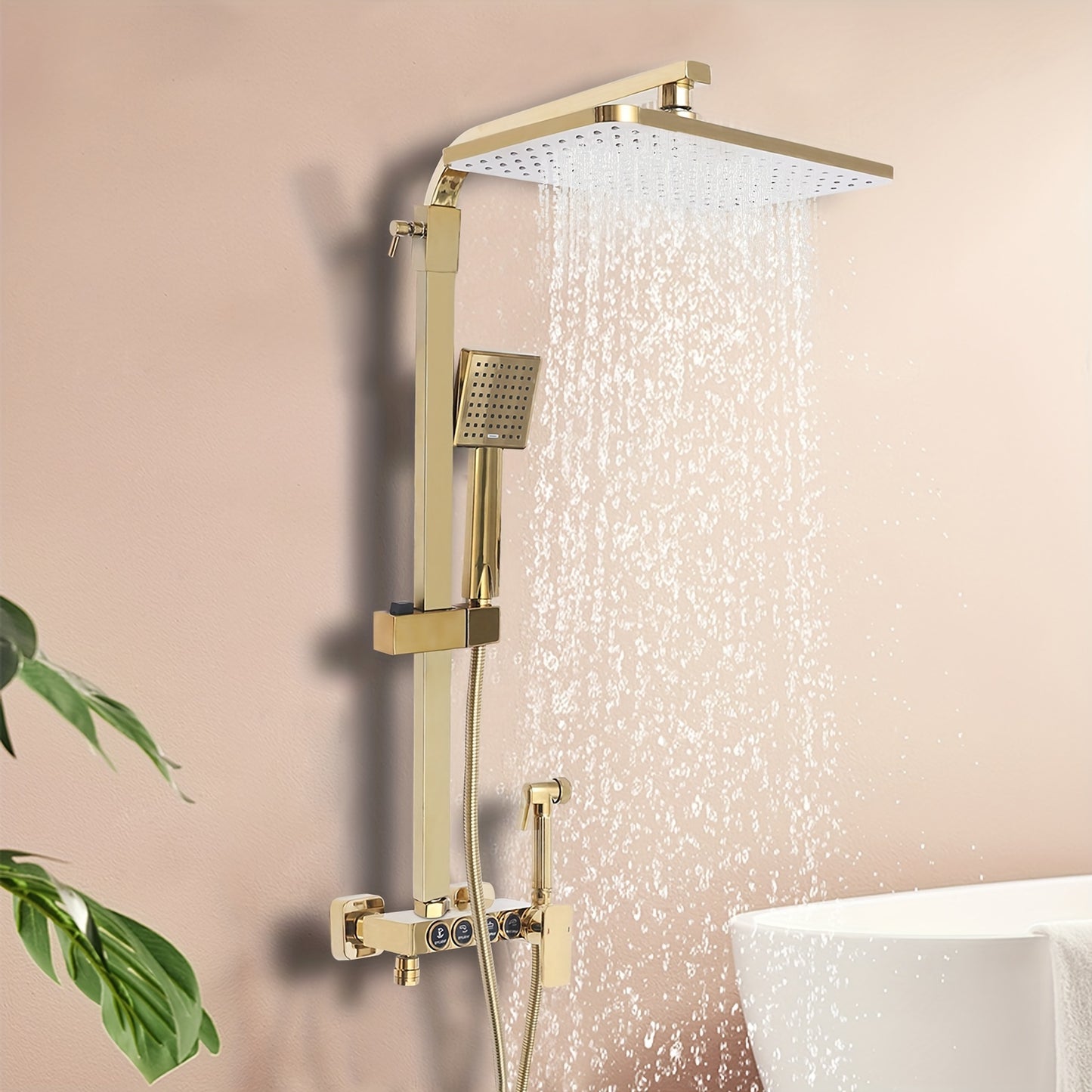 Douche Systeem – Douche Set – Complete Douche Set – Badkamer Douche – Regendouche – Gouden 4-in-1 Douche Systeem – 22,86x22,86 cm Regendouche – Messing Duurzaam