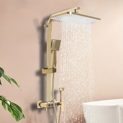 Douche Systeem – Douche Set – Complete Douche Set – Badkamer Douche – Regendouche – Gouden 4-in-1 Douche Systeem – 22,86x22,86 cm Regendouche – Messing Duurzaam