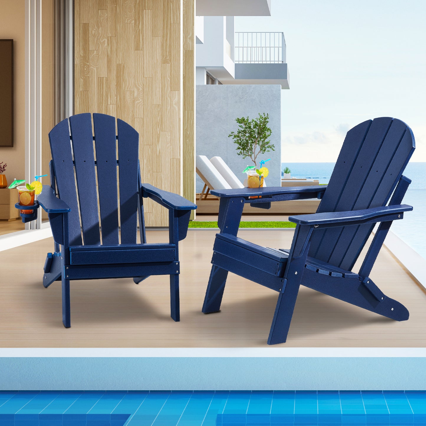 Klapstoel Buiten – Tuinstoel Opvouwbaar – Adirondackstoel Kunststof – Campingstoel Inklapbaar – Balkonstoel Blauw – Weerbestendig HDPE – Stevige Constructie 180 kg