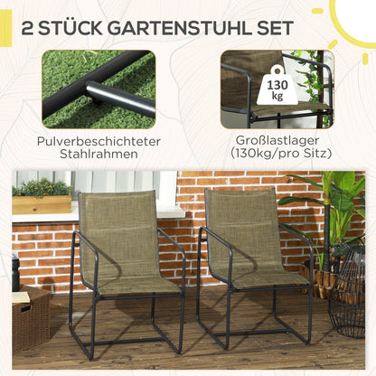 Tuinstoelen – Buitenstoelen – Terrasstoelen – Balkonstoelen – Tuinmeubel – Set Van 2 – Ademend Polyester Mesh – Stevig Stalen Frame – Zwart/Bruin – 54x66,5x88 cm