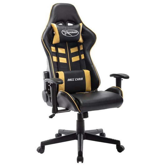 Luxurious Black & Golden Gaming Chair - Ergonomic Faux Leather, Comfortable for Office, E-Sports, Playrooms & Living Spaces gaming pc