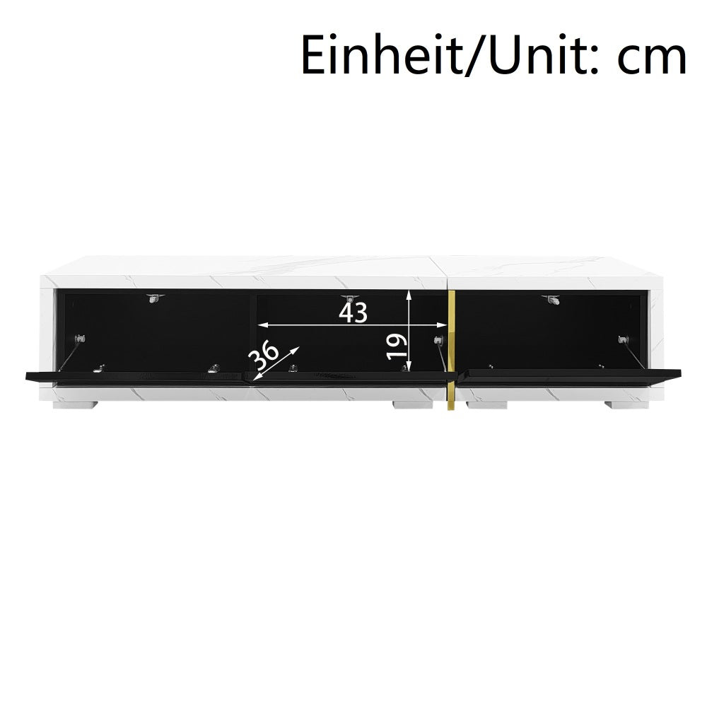Modern Tv-Meubel – Tv-Kast – Mediameubel – Tv-Dressoir – Entertainmentmeubel – Verstelbare Lengte 140-260 Cm – Draaifunctie Met Witte Marmeroptiek