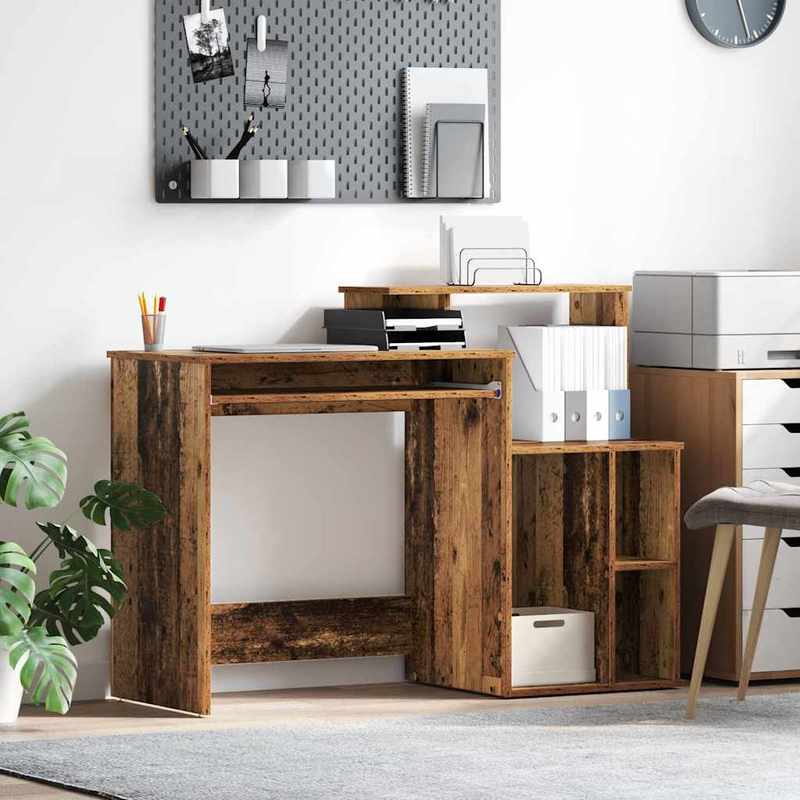 Modern Oak Wood Desk with Storage - Large Spacious Table, Treated Wood (Oak Veneer Top), Minimalist Aged Wood, Sturdy & Smooth Surface for Office, Study, or Workspace - Easy Assembly, 120.5x44x88.5cm