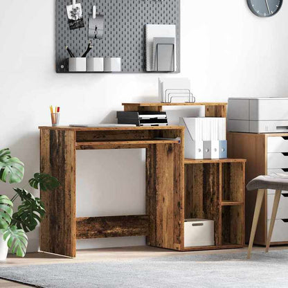 Modern Oak Wood Desk with Storage - Large Spacious Table, Treated Wood (Oak Veneer Top), Minimalist Aged Wood, Sturdy & Smooth Surface for Office, Study, or Workspace - Easy Assembly, 120.5x44x88.5cm