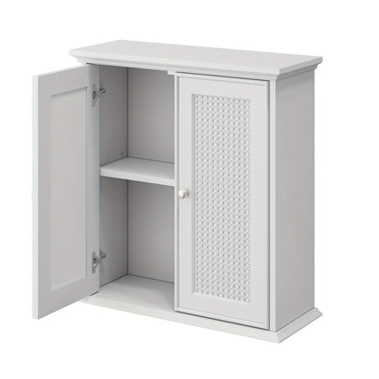 Badkamerkast – Medicijnkast – Opbergkast – Wastafelonderkast – Wandkast – Wit – Rieten Deuren – Verstelbare Planken – Compact & Ruimtebesparend