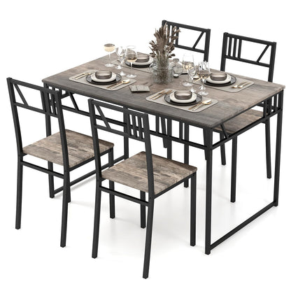 Eettafel Set – Tafel Met Stoelen – Dinerset – Keukentafel – Industriële Eettafel – Grijs – Space-Saving Design – Duurzaam MDF & Metaal