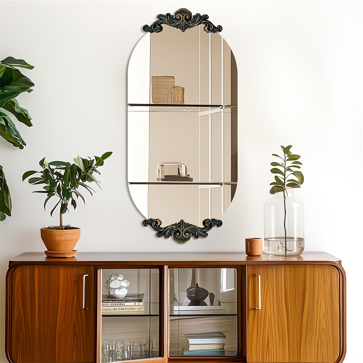 Badkamerspiegel – Wandspiegel – Ovale Spiegel – Barok Spiegel – Vintage Spiegel – Messingkleurige Rozenrand – 50x100 cm – Hoogwaardige Gepolijste Glasplaat