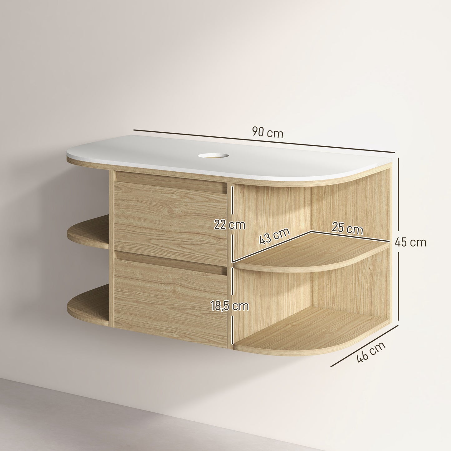 Badkamerkast – Wastafelonderkast – Wandkast – Opbergkast – Wastafelmeubel – Soft-Close Lades – MDF Kast 90x45x46 cm Kastanjebruin