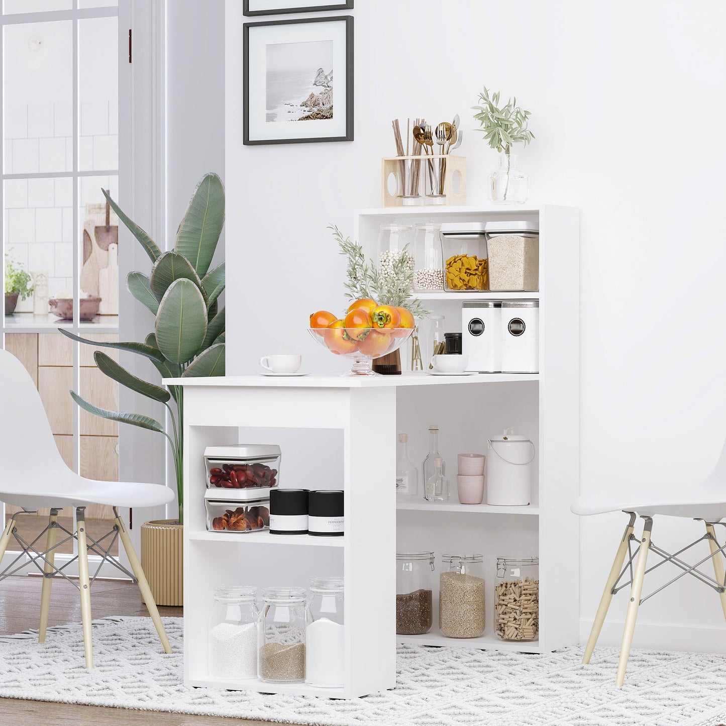 Bureau – Bureautafel – Computertafel – Werktafel – Schrijftafel – Wit – Compact Ontwerp – 6 Opbergvakken