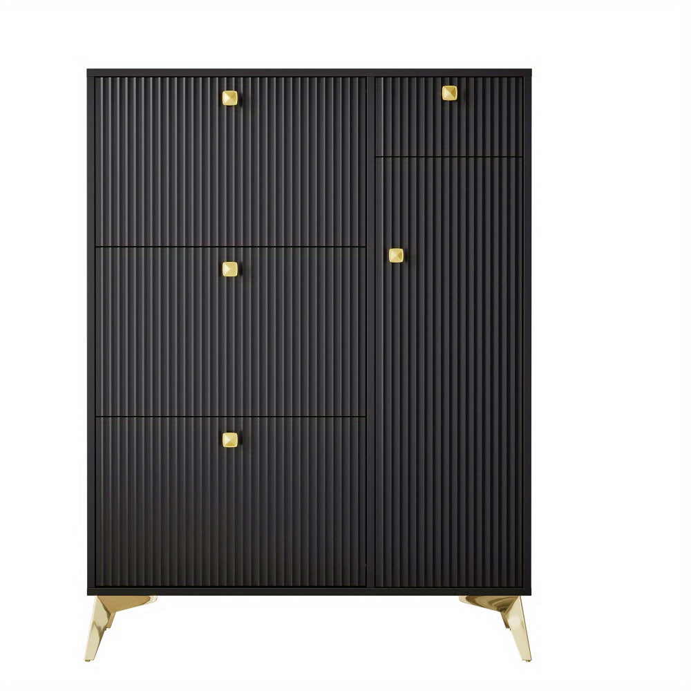 Schoenenkast – Schoenenrek – Schoenenopberger – Halbank – Opbergkast – Ruimtebesparend – Kunststof Zwart – 121x90x25 cm – Smal Modern Design