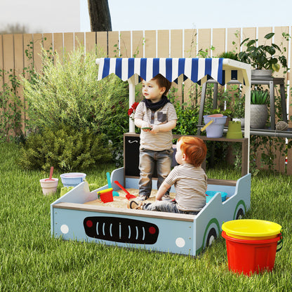 Zandbak – Zandbak Met Zonnedak – Speelbak – Zandtafel – Kinderspeeltuin – Blauw – Duurzaam Vurenhout – Inclusief Bankje En Tekenbord